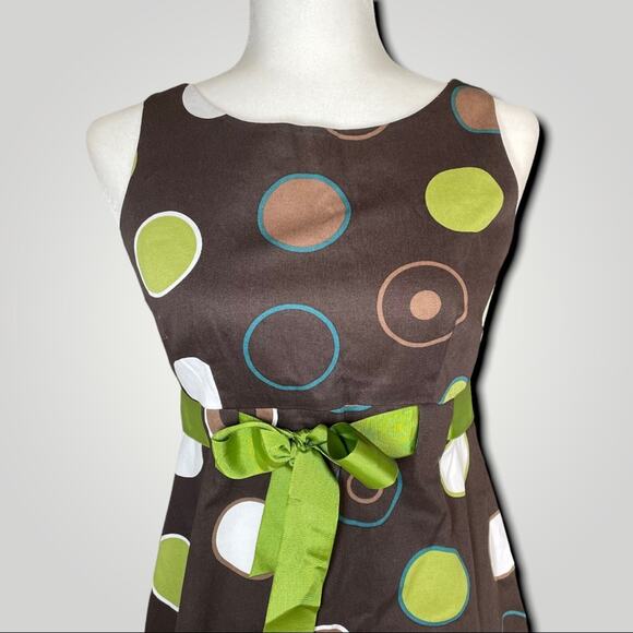 JESSICA HOWARD COLORFUL POLKA DOT EMPIRE WAIST DRESS BROWN GREEN 6P - Picture 3 of 7